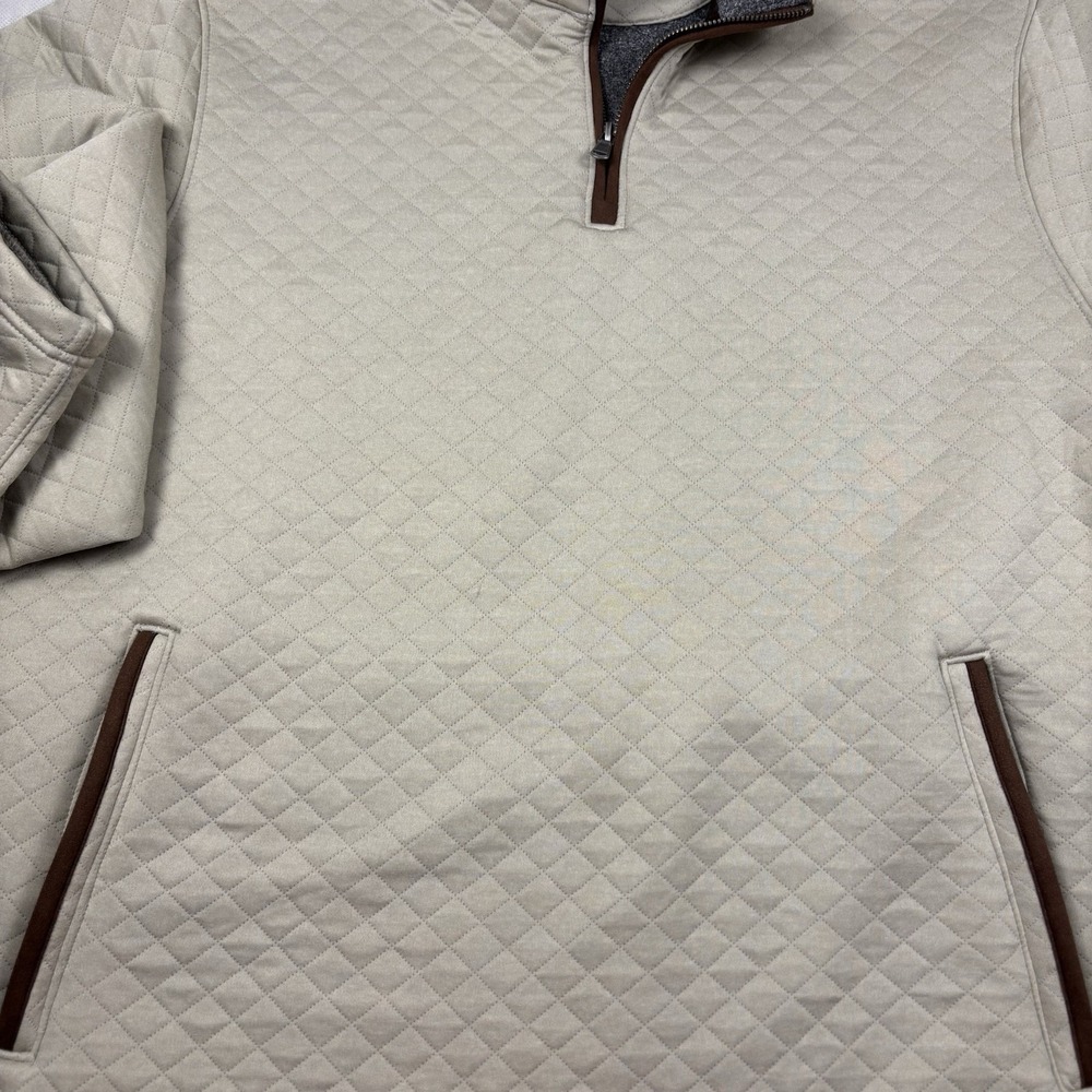 Magaschoni Pullover Mens 2XL Beige Diamond Quilted Half Zip Sweater Pockets - Picture 7 of 14